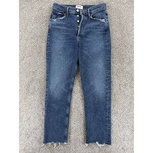 AGOLDE Riley High Rise Straight Crop Jeans Sz 26 Blue Silence Button Fly Raw Hem